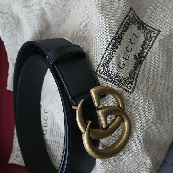 GUCCI GG MARMONT SLIM BELT UNISEX  BLACK SMOOTH LEATHER SIZE 80 WIT GUCCI BOX - Picture 9 of 16